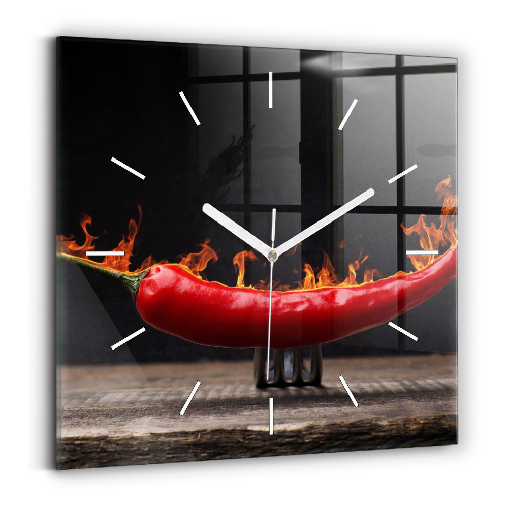 Horloge carrée en verre Pepperoni au poivre