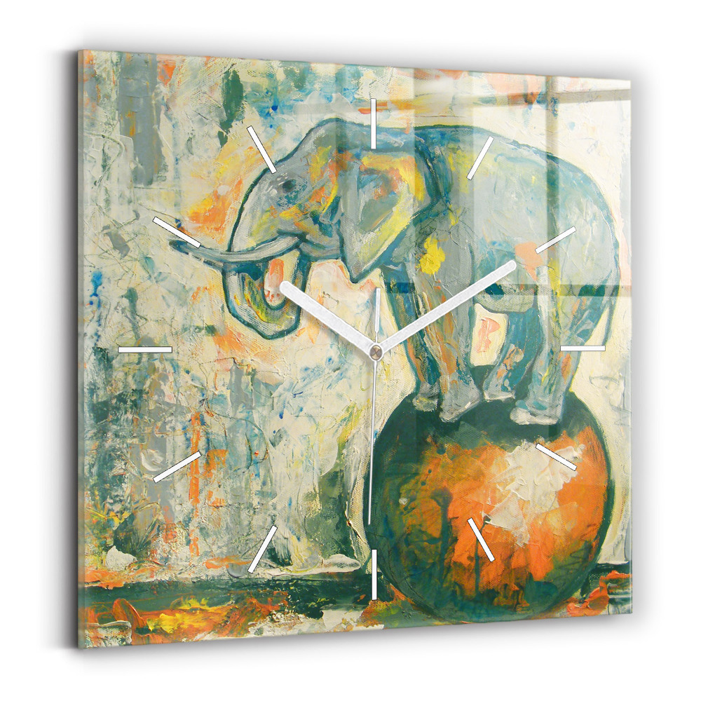 Horloge murale carrée Posture de l'éléphant peint
