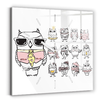 Pendule carrée en verre Affiche vintage avec des hiboux