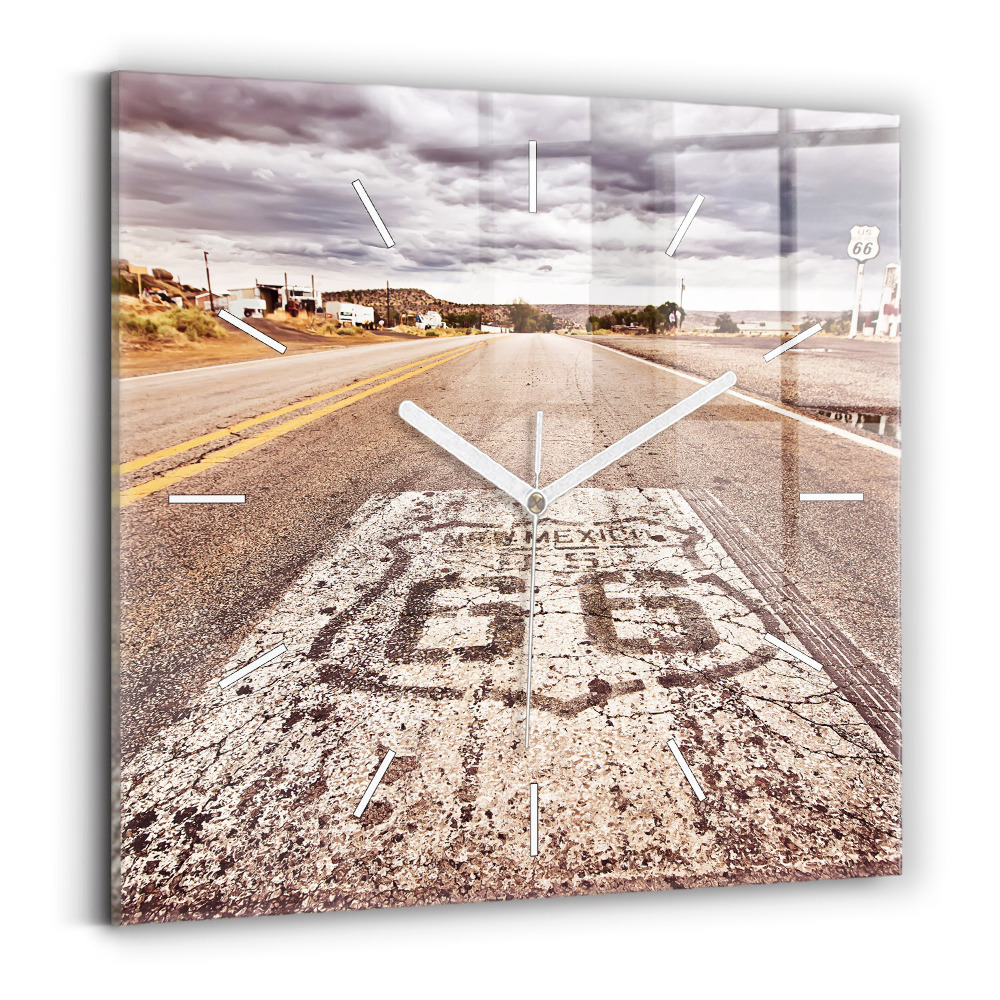 Horloge carrée en verre Route 66 USA