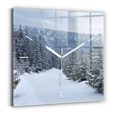 Horloge carrée en verre Montagnes géantes de Bohême en hiver