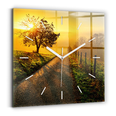 Pendule carrée en verre Brume au lever du soleil