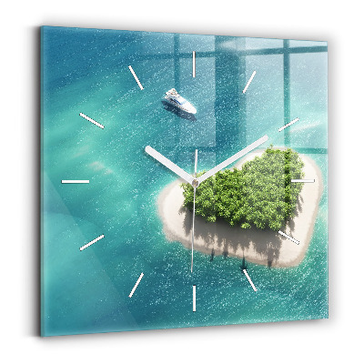 Horloge carrée en verre Île du cœur
