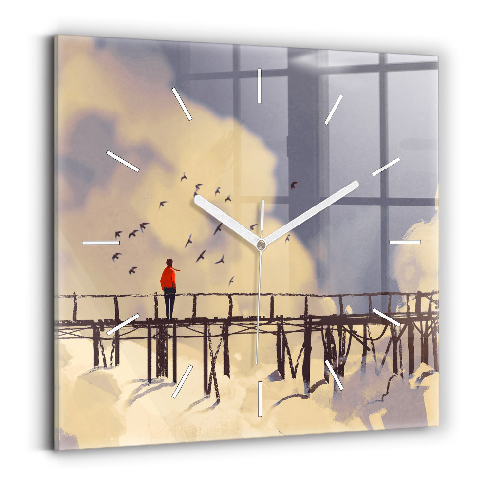 Horloge murale carrée Homme sur un vieux pont