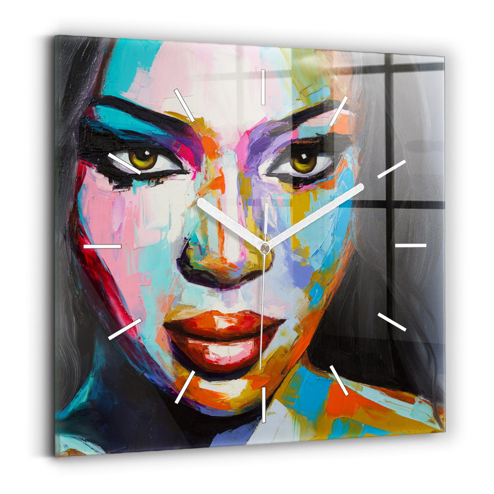 Horloge carrée en verre Visage coloré d'une femme