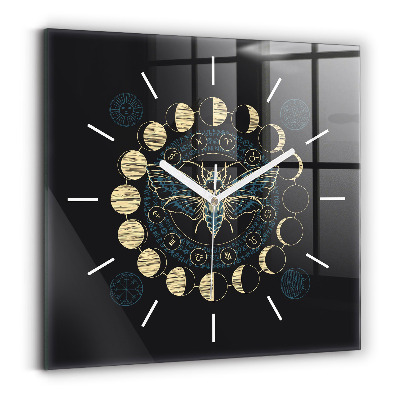 Horloge carrée en verre Phases de la lune et insecte