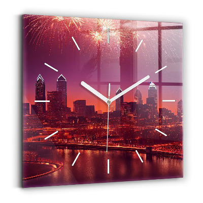 Horloge carrée en verre Ville de Philadelphie la nuit