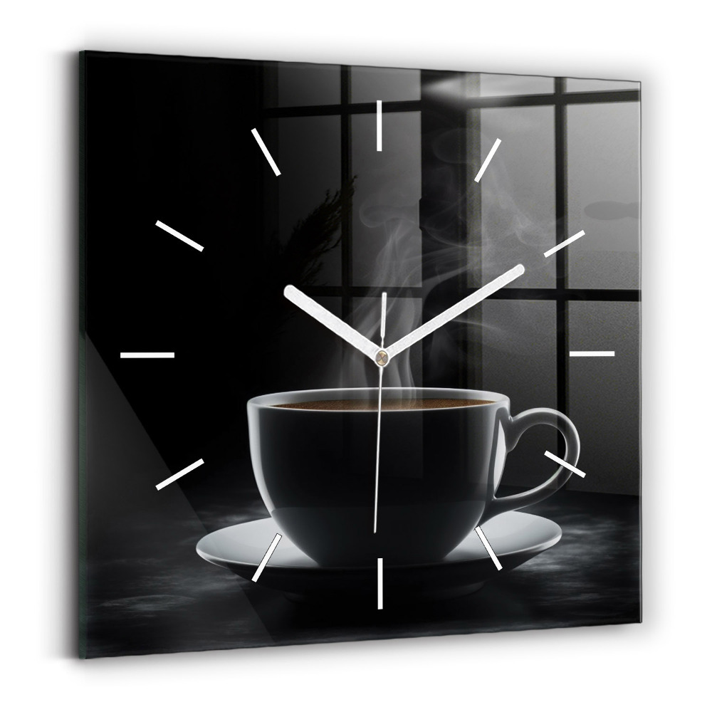 Horloge carrée en verre Tasse de café noir