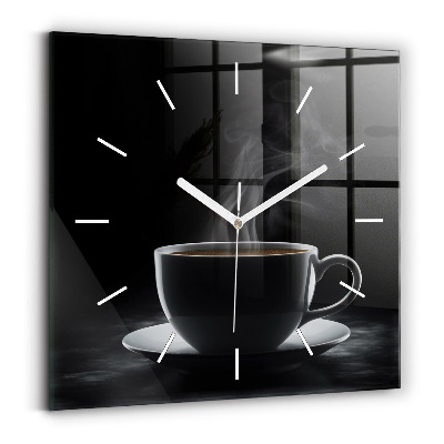 Horloge carrée en verre Tasse de café noir