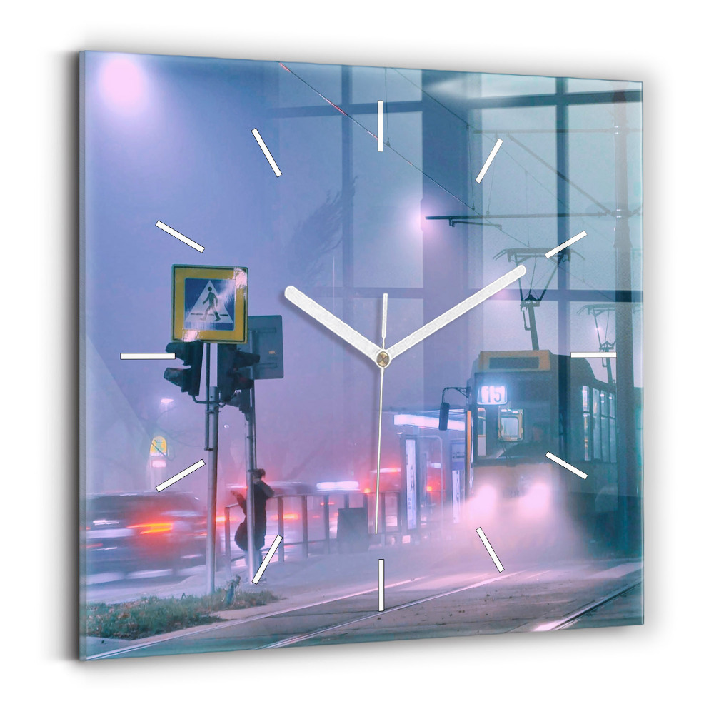 Horloge murale carrée Varsovie dans le brouillard