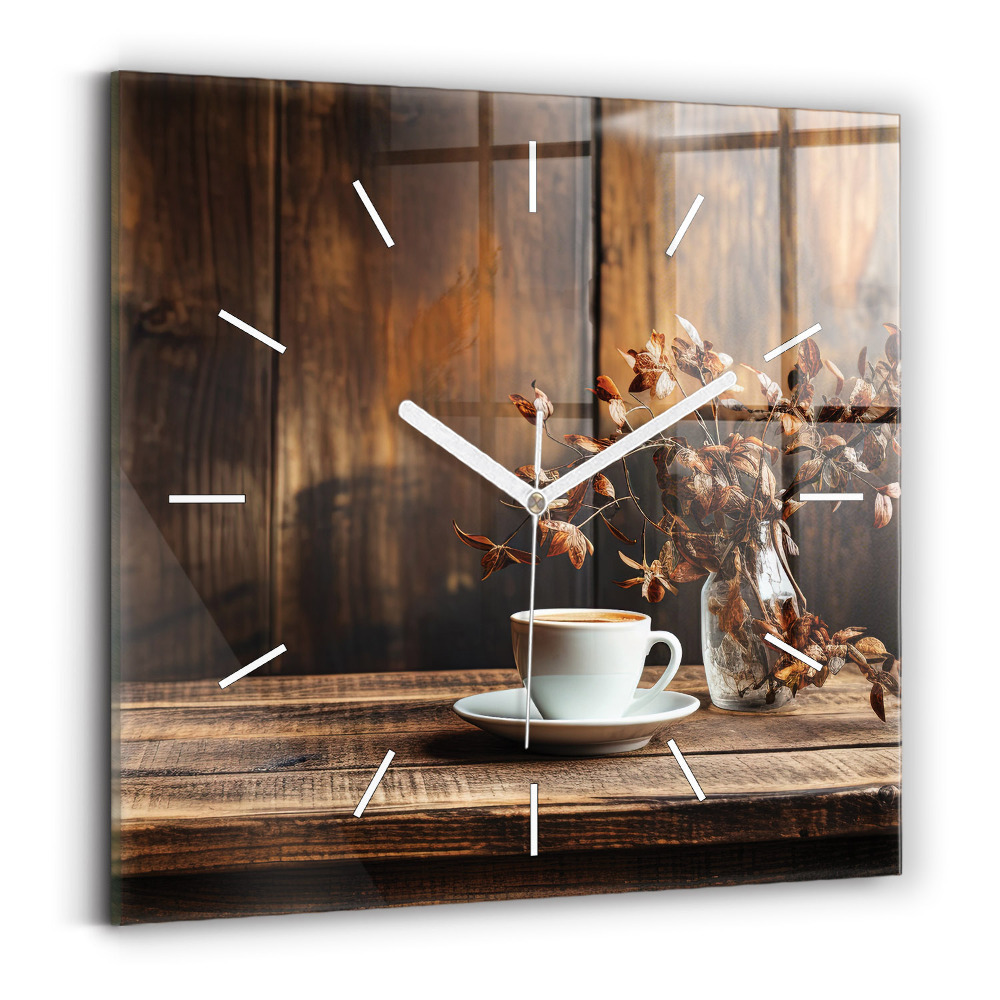 Horloge carrée en verre Tasse de café