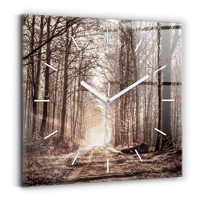 Horloge murale carrée Sentier forestier en sépia
