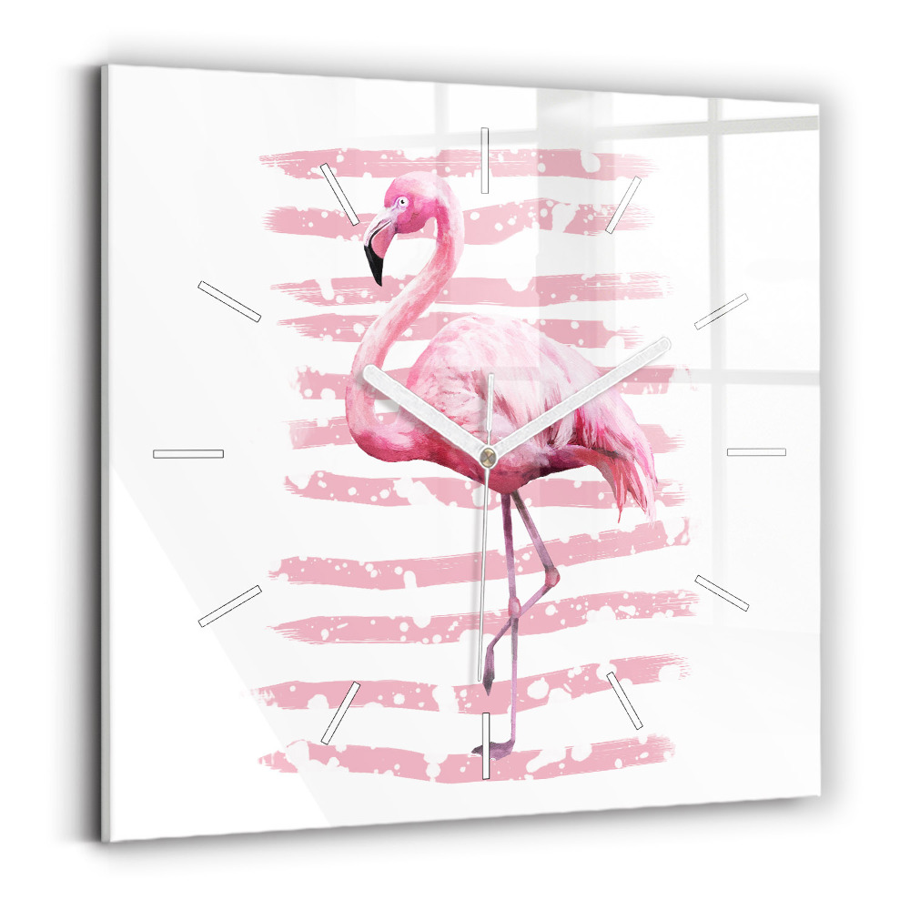 Horloge carrée en verre Graphique de flamant rose