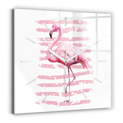 Horloge carrée en verre Graphique de flamant rose