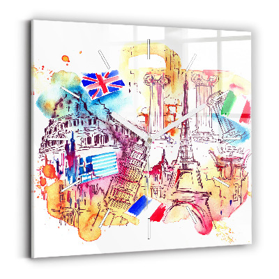 Horloge carrée en verre Pays attrayants du monde