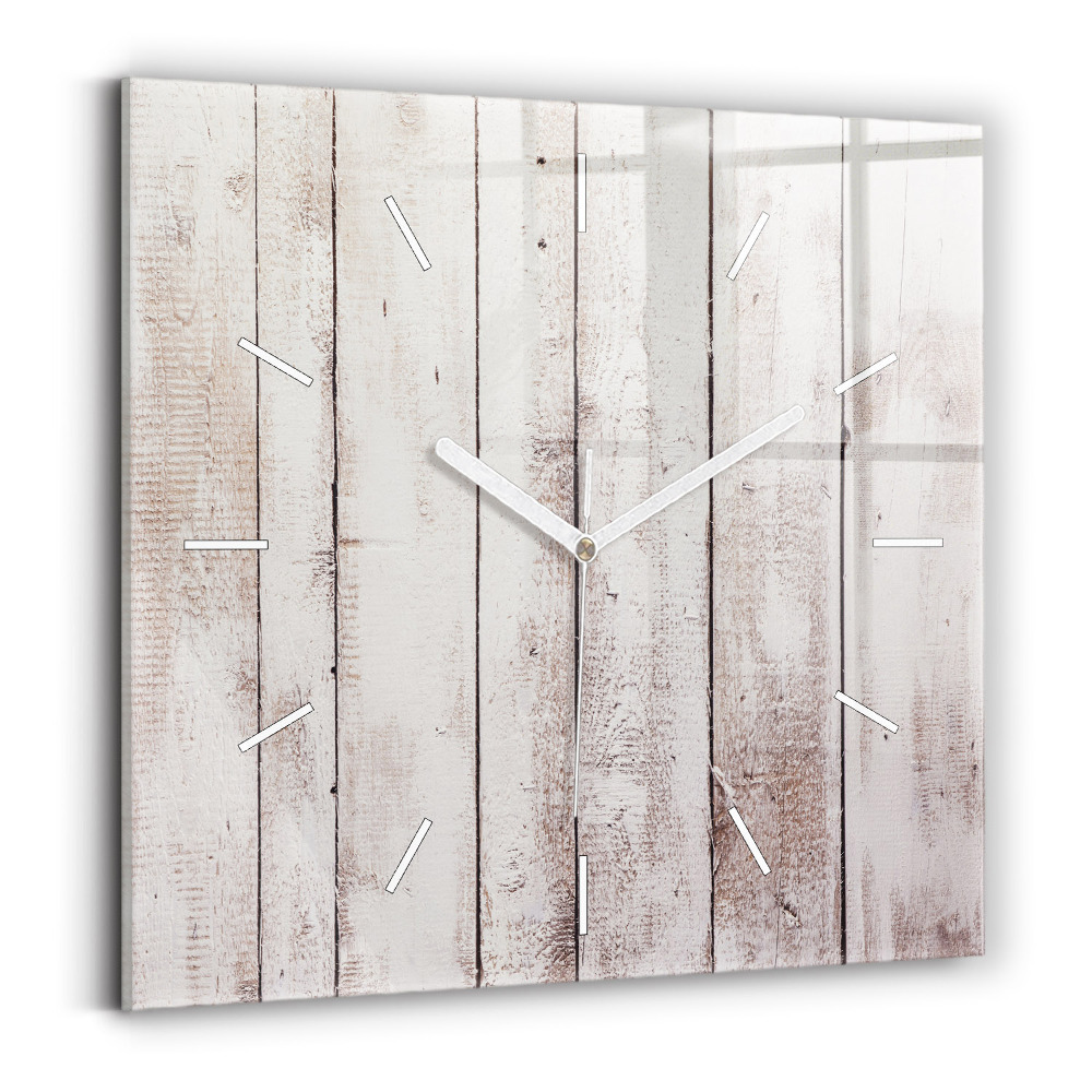 Horloge carrée en verre Planches de bois clair