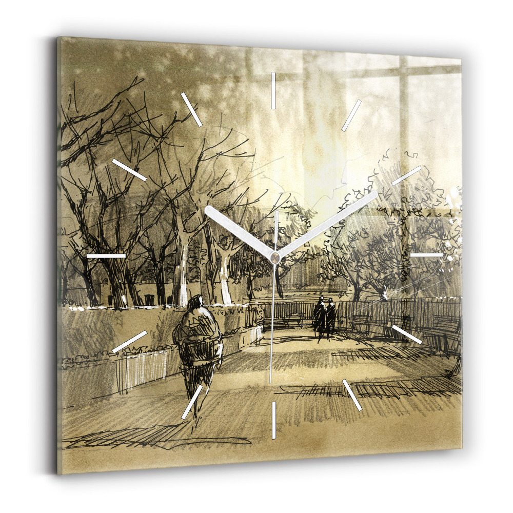 Horloge murale carrée Parc et arbres en sépia