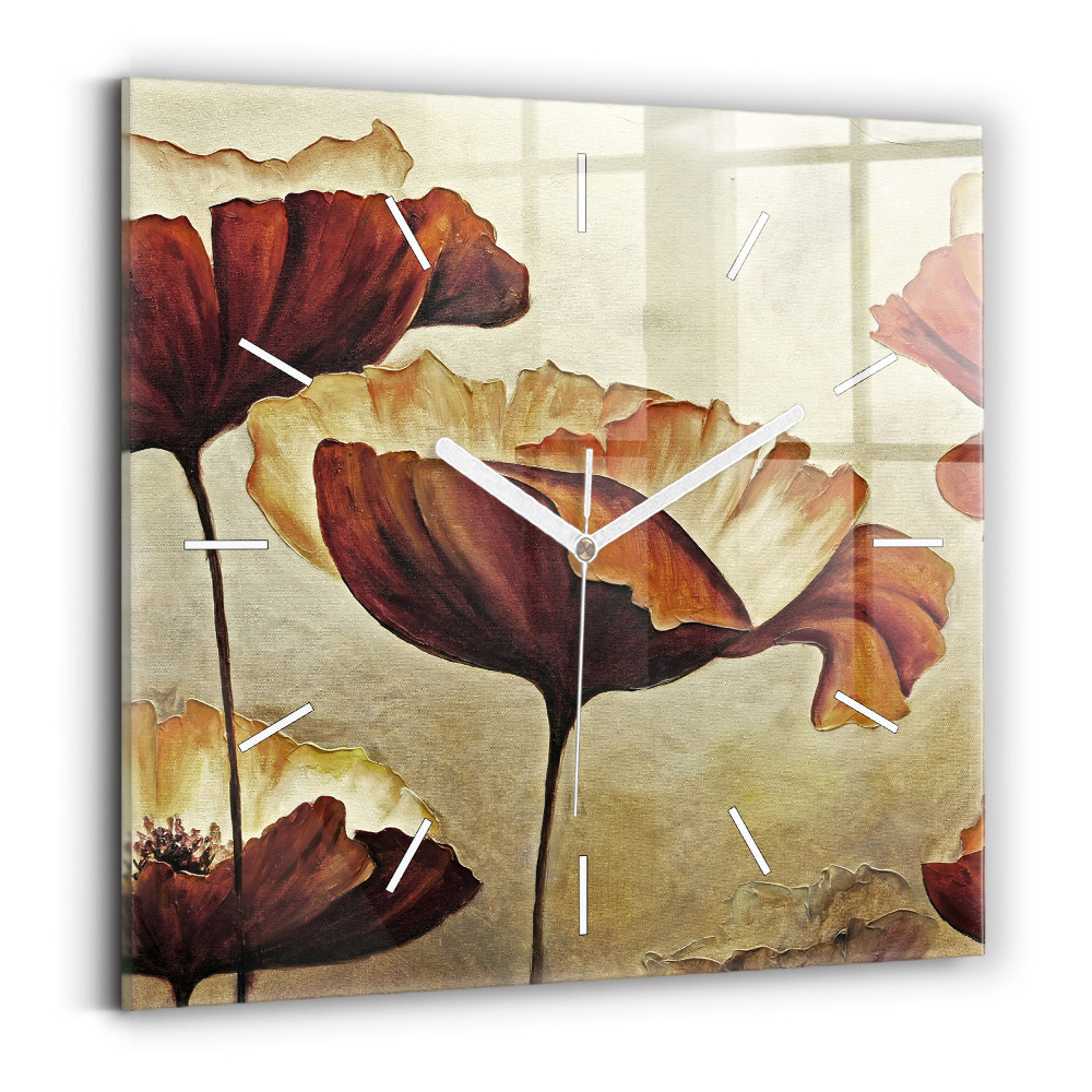 Horloge carrée en verre Coquelicots peints