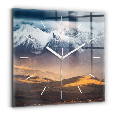 Horloge carrée en verre Paysage hivernal des Tatras