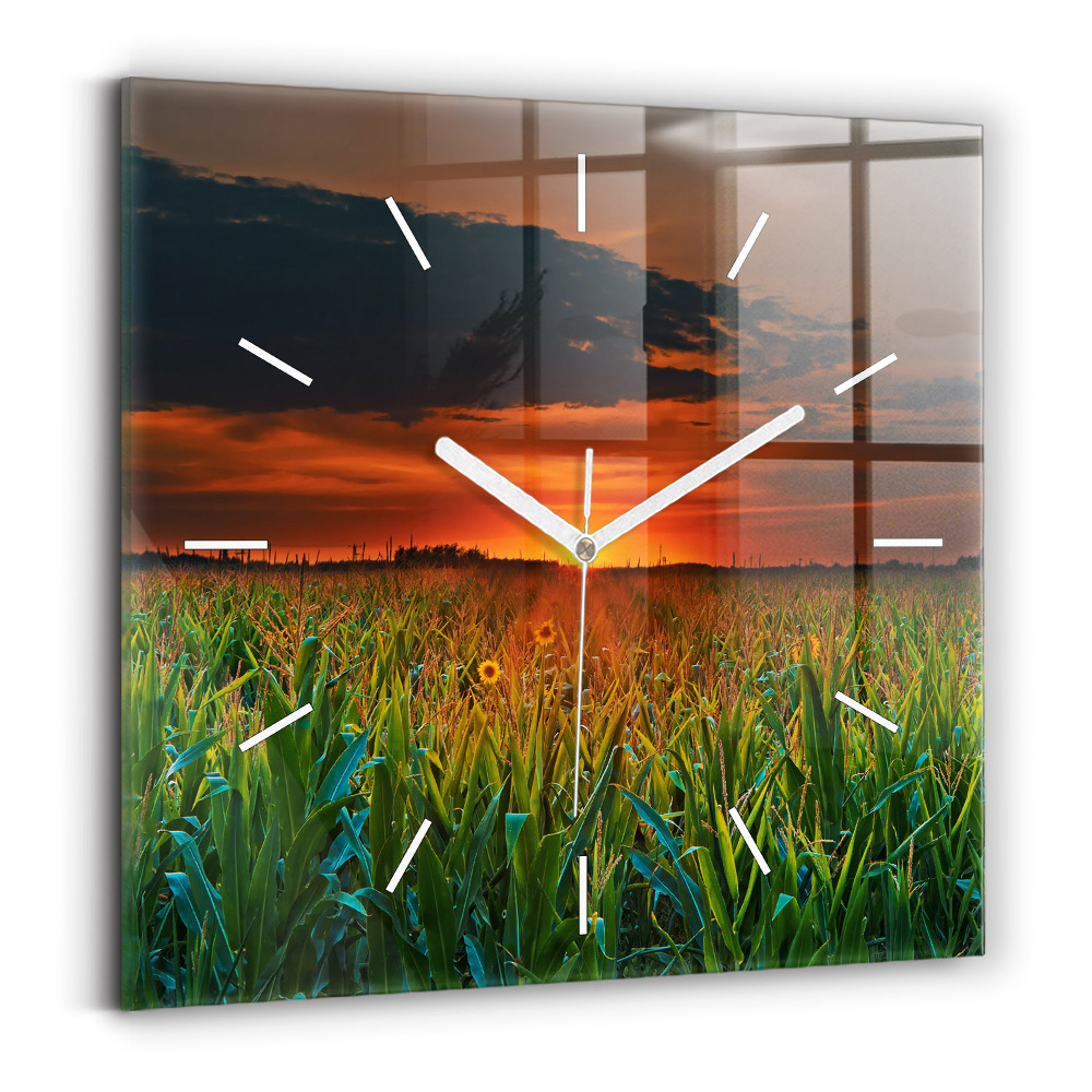 Pendule carrée en verre Tournesols dans une prairie