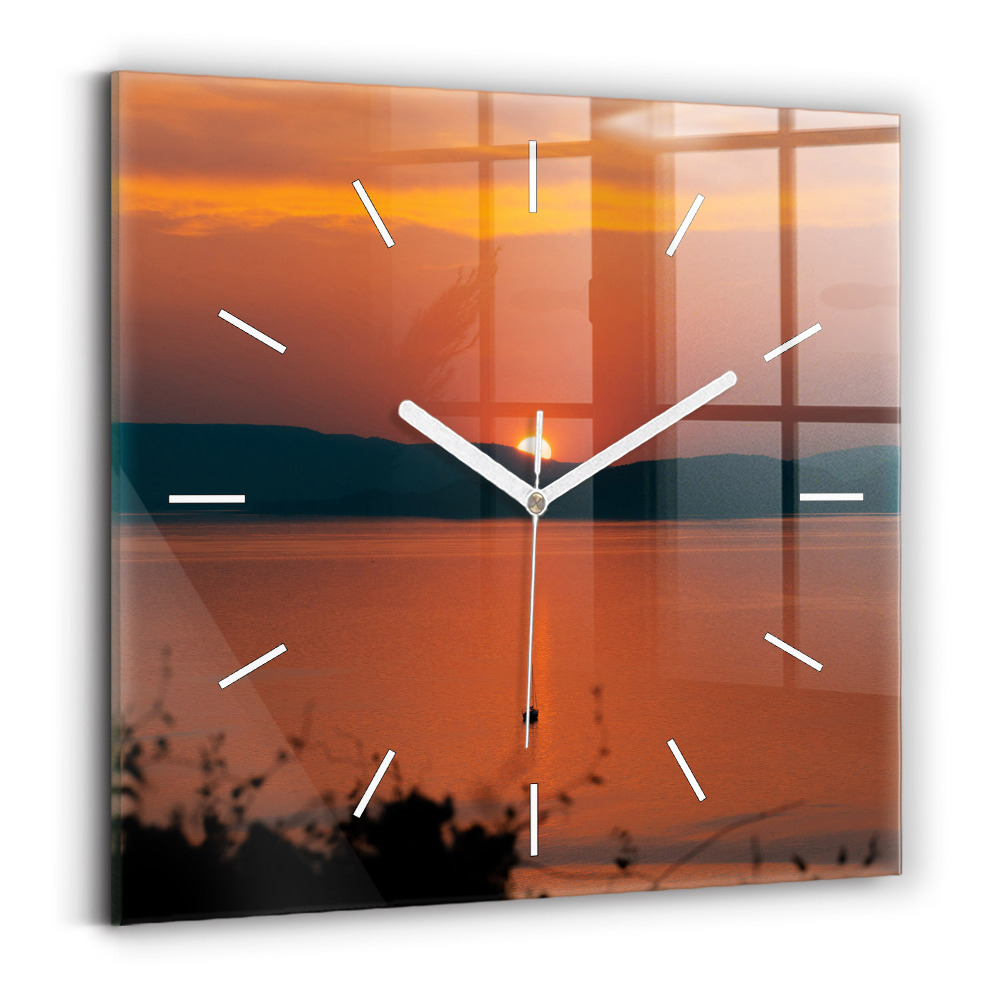 Horloge carrée en verre Lac Balaton le soir