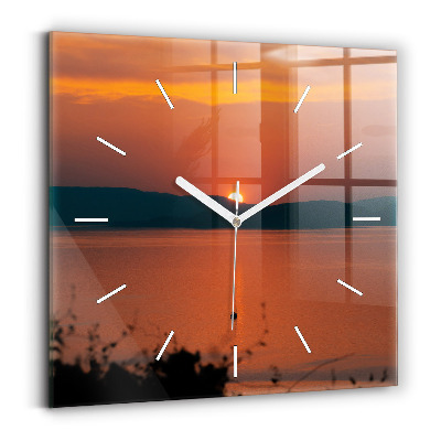 Horloge carrée en verre Lac Balaton le soir