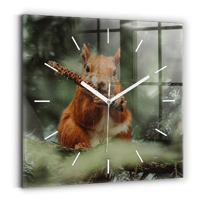 Horloge carrée en verre Écureuil et animaux sauvages