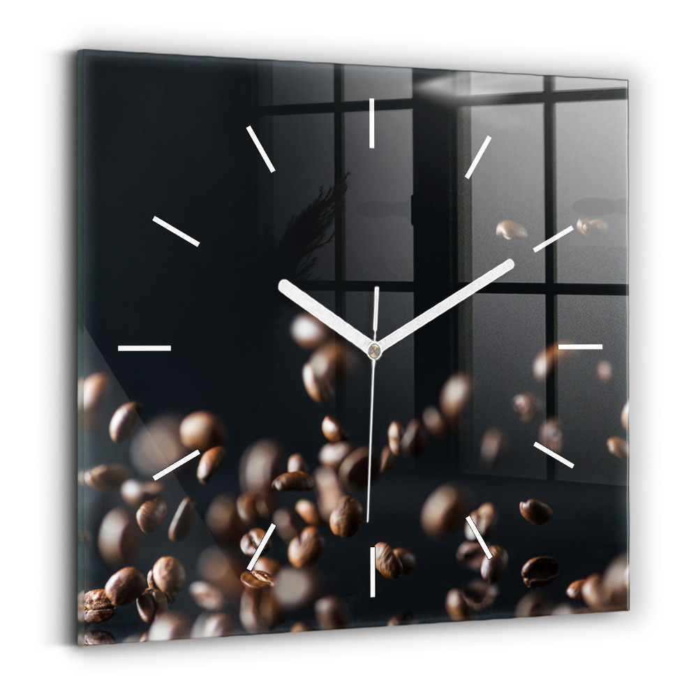 Horloge carrée en verre Grains de café