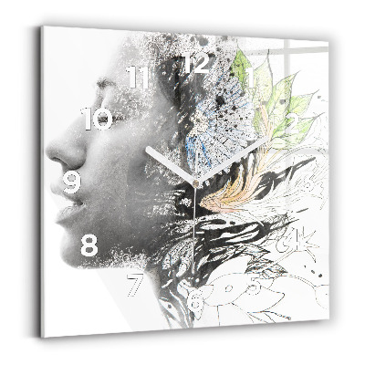 Pendule carrée en verre Visage abstrait d'une femme