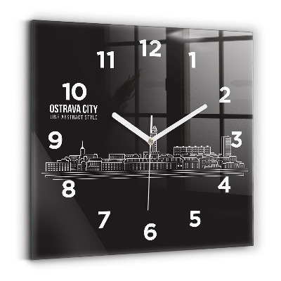 Horloge carrée en verre Dessin de la ville d'Ostrava