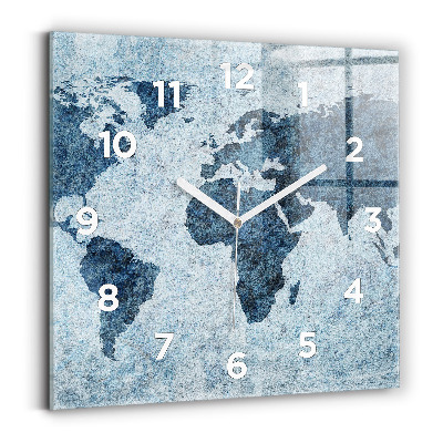 Horloge murale carrée Carte du monde peinte