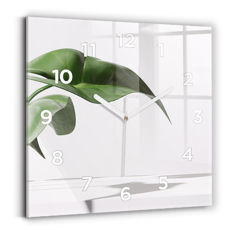 Horloge carrée en verre Feuilles abstraites