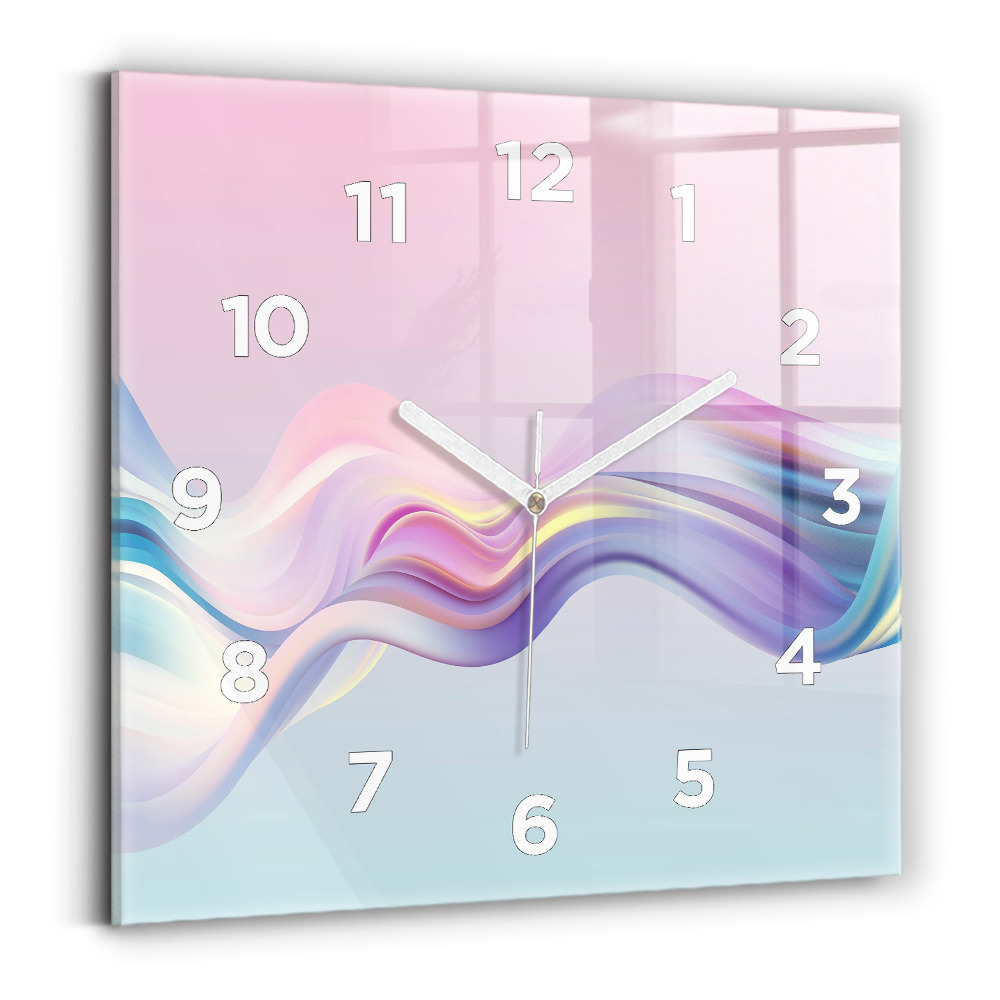 Pendule carrée en verre Abstraction de vagues au pastel