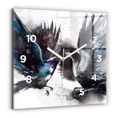 Pendule carrée en verre Oiseaux peints