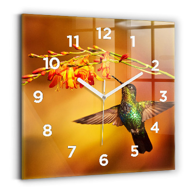 Horloge carrée en verre Oiseau colibri