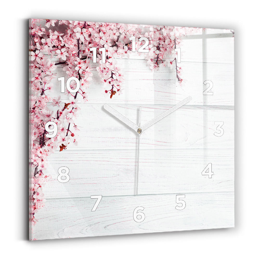 Horloge carrée en verre Fleurs de printemps