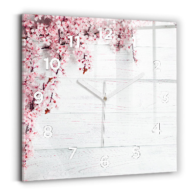 Horloge carrée en verre Fleurs de printemps