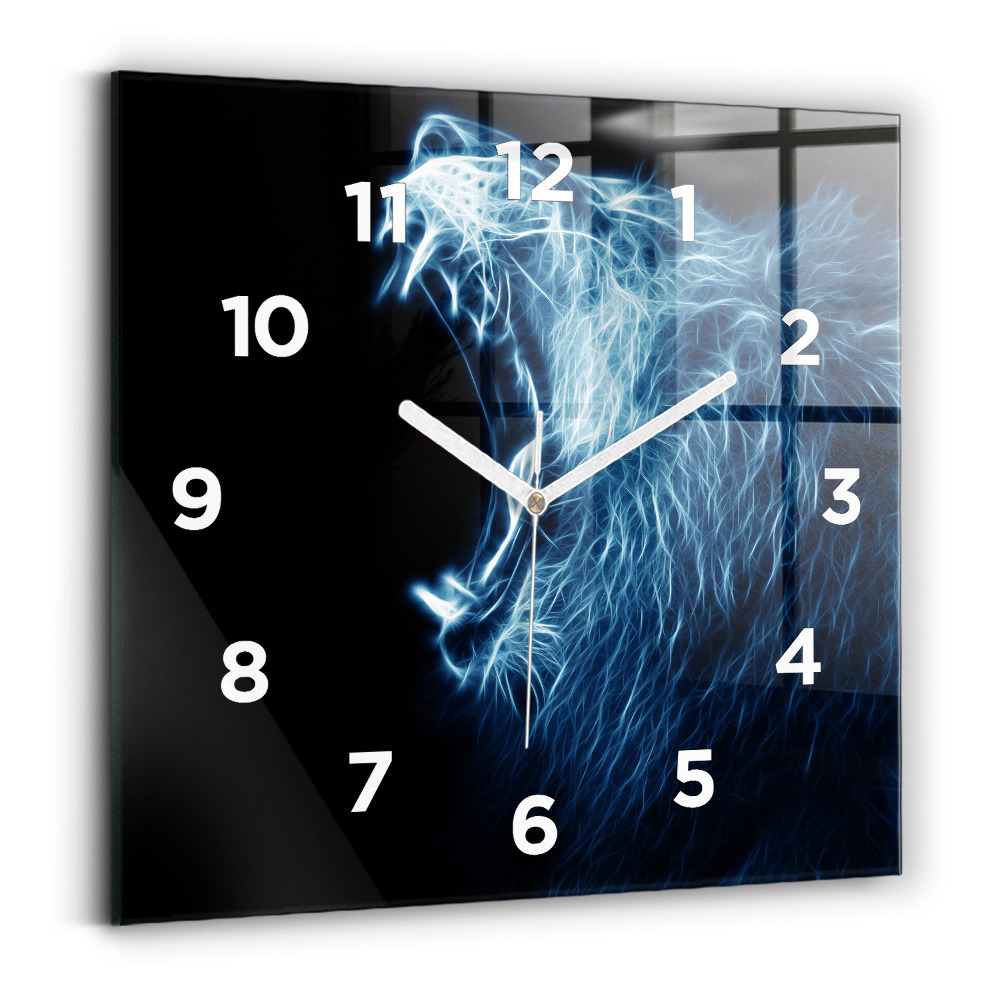 Horloge carrée en verre Lion sauvage