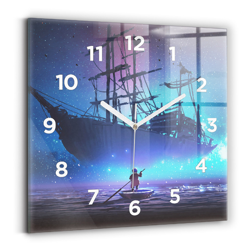 Horloge carrée en verre Voilier fantaisie