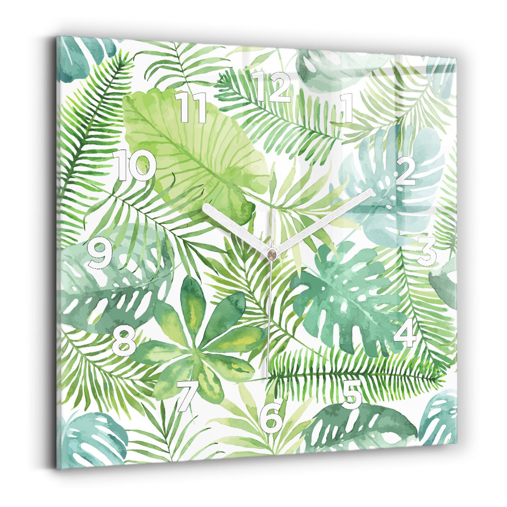 Horloge carrée en verre Feuilles vertes