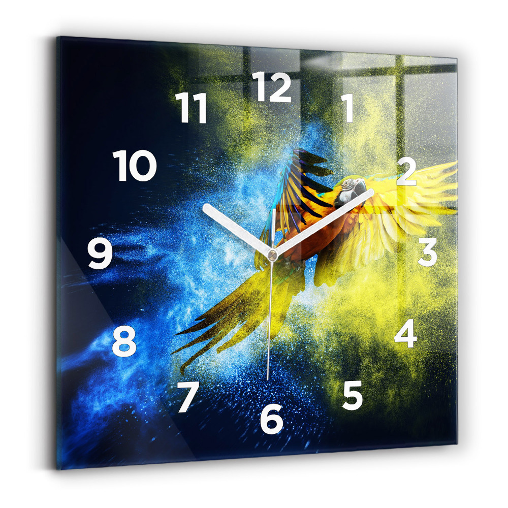 Pendule carrée en verre Perroquet coloré