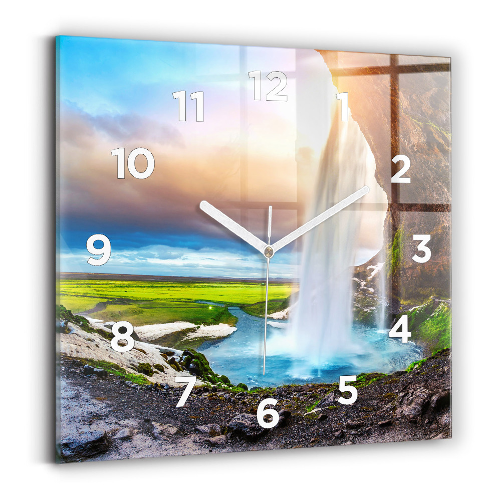 Pendule carrée en verre Chute d'eau en Islande