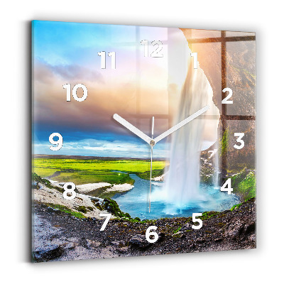 Pendule carrée en verre Chute d'eau en Islande