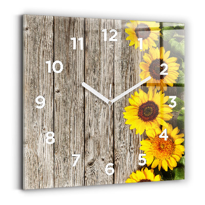 Horloge carrée en verre Tournesols sur planches