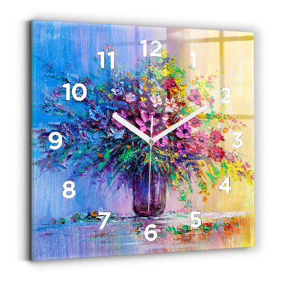 Pendule carrée en verre Fleurs dans un vase