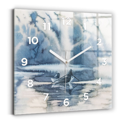 Horloge carrée en verre Lac d'hiver Bateau