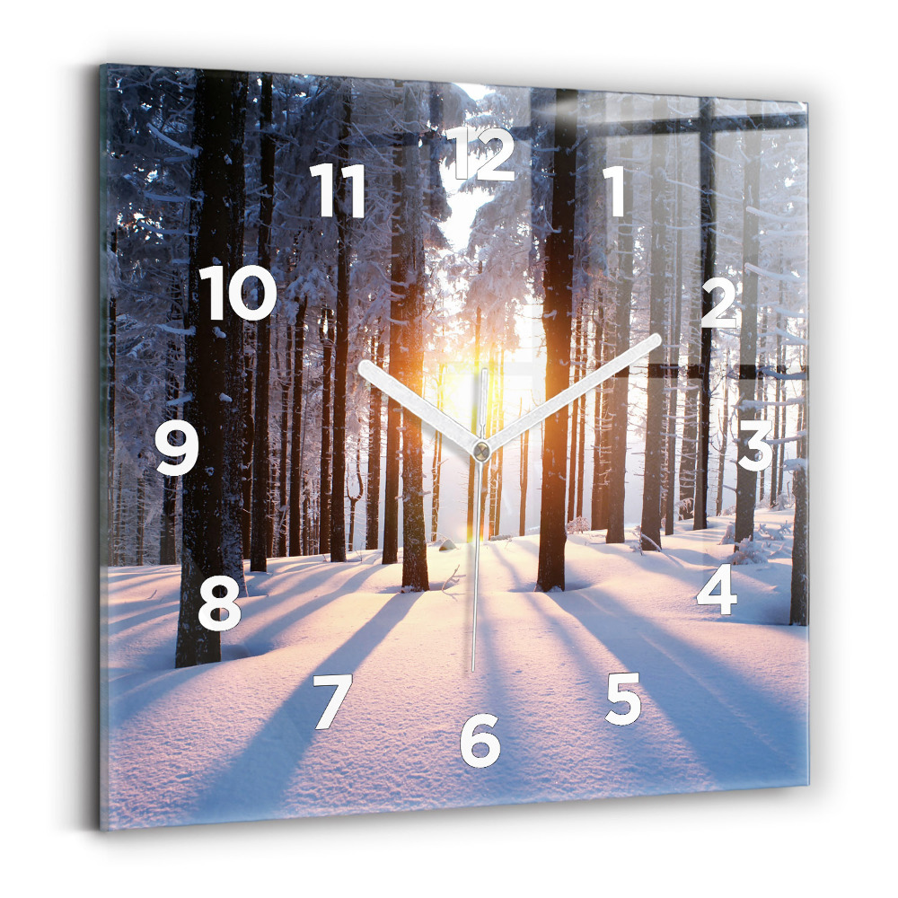 Pendule carrée en verre Forêt au coucher du soleil