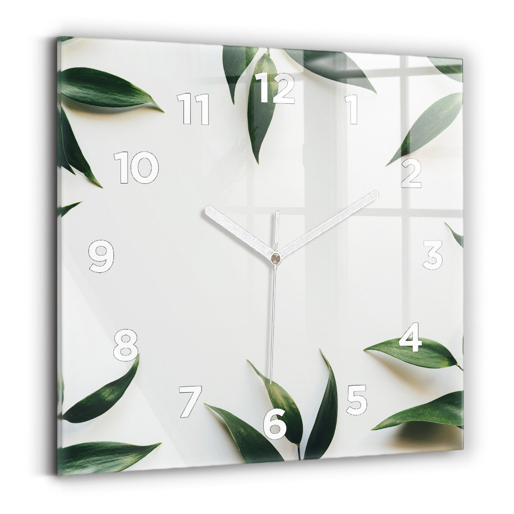 Horloge carrée en verre Cadre en feuilles