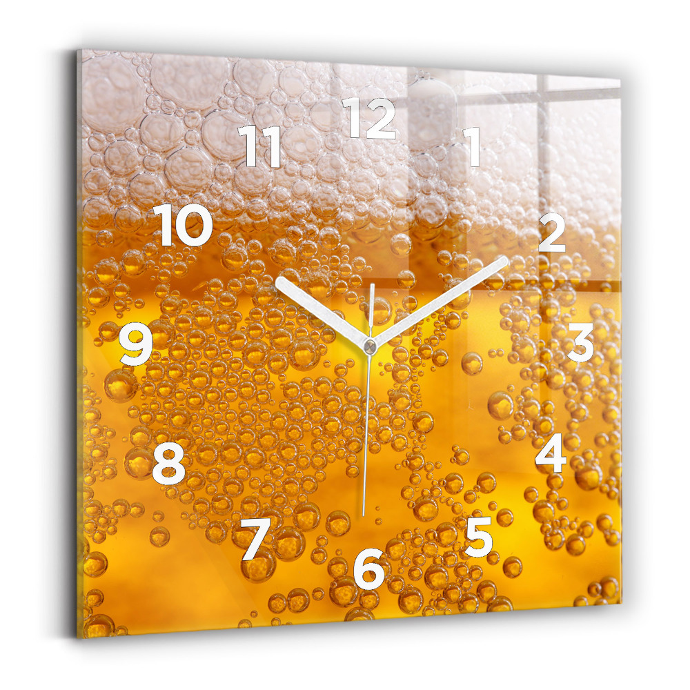 Horloge carrée en verre Bière avec mousse