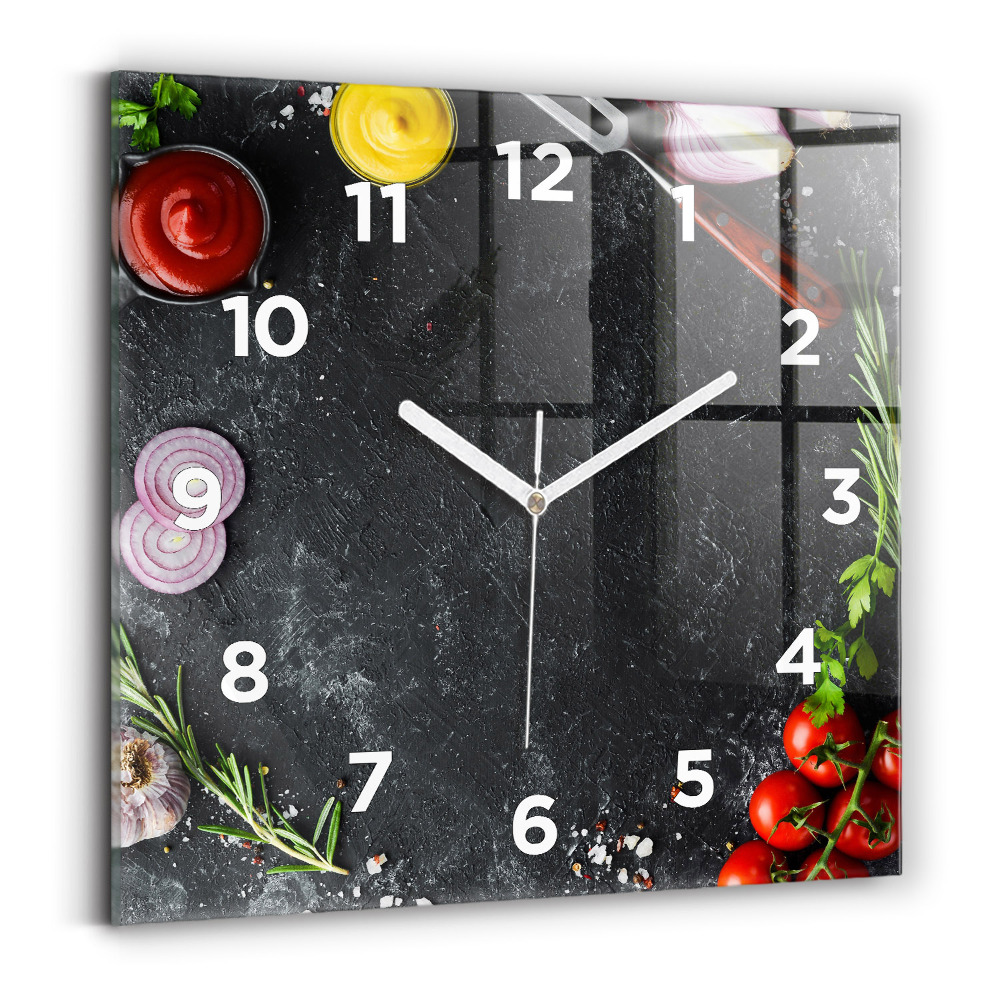 Horloge carrée en verre Légumes sur la table
